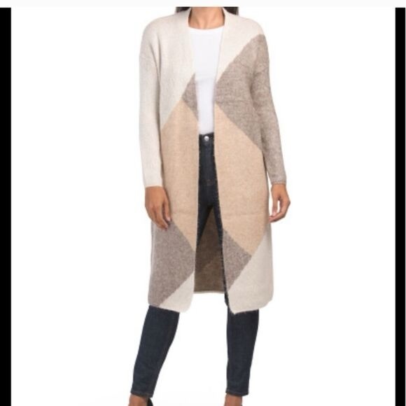 Sincerely Jules Long Line Tan Ivory Cardigan, Size L - Picture 1 of 7